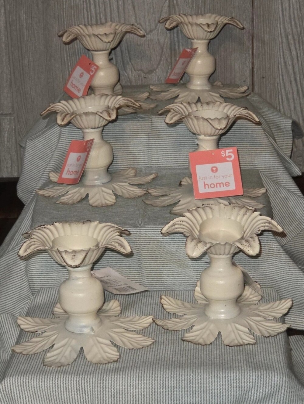 Cream Floral Metal Candle Holders - Set of 6